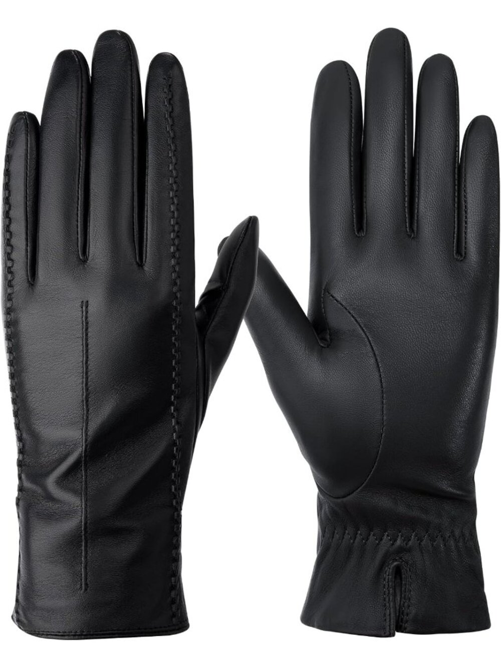 Women Black Cashmere Lined Touchscreen Winter Genuine Sheepskin Leather Gloves,